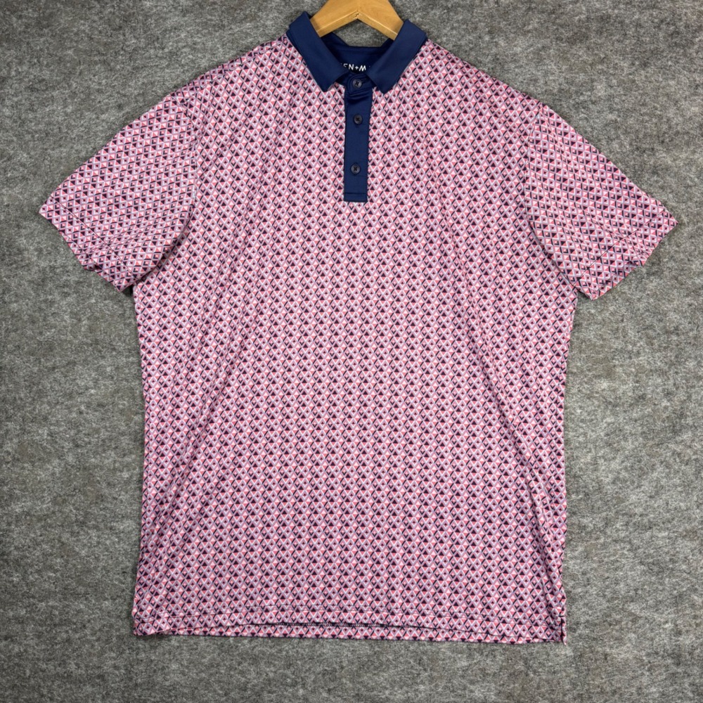 Mizzen+Main Versa Performance Polo Trim Fit Mens L Pink Geometric Triangle AOP